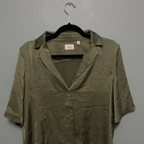 SHORT-SLEVEE SATIN BUTTON-UP BLOUSE - Picture 2 of 7